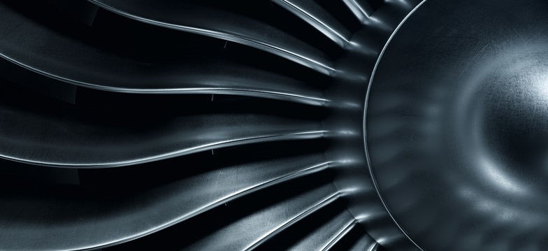 A Close-up View of jet engine steel blades - Aviation industry